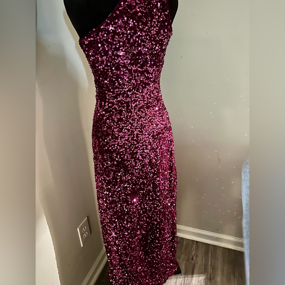 Lucy in the Sky dress in  deep magenta pink.